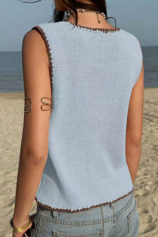 Button-Front Sleeveless Sweater Vest
