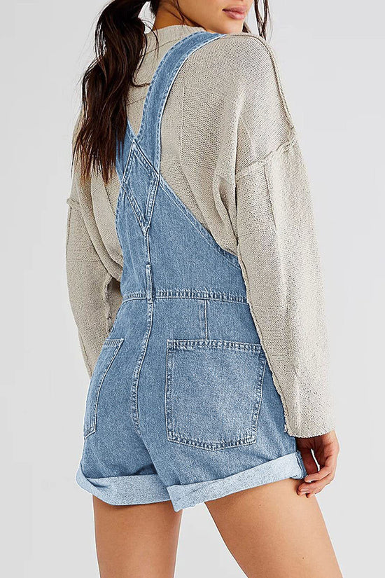 Multi-Pocket Casual Denim Romper