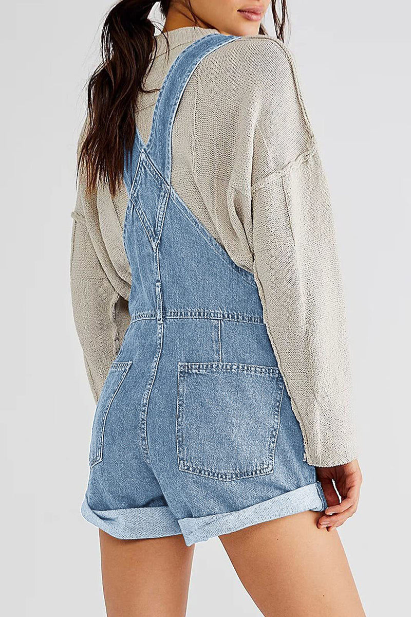 Multi-Pocket Casual Denim Romper