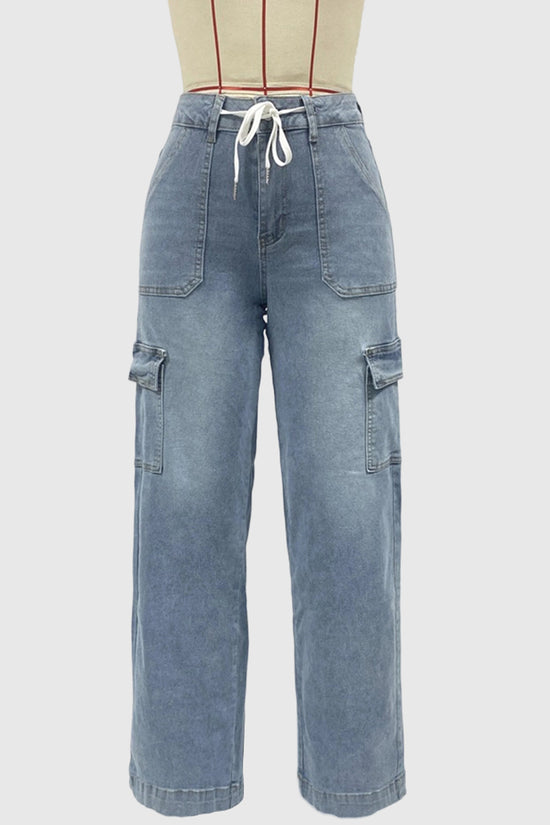 Stylish Straight Cargo Jeans with Drawstring