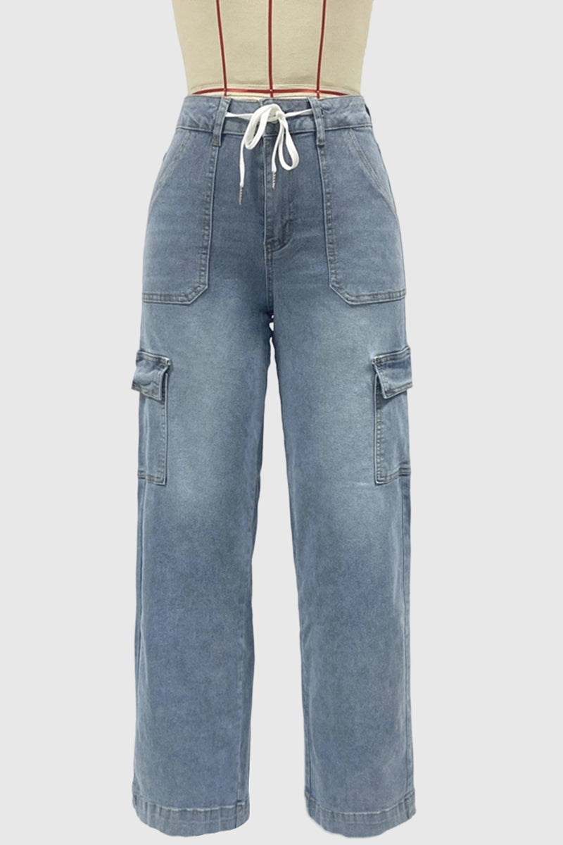 Stylish Straight Cargo Jeans with Drawstring
