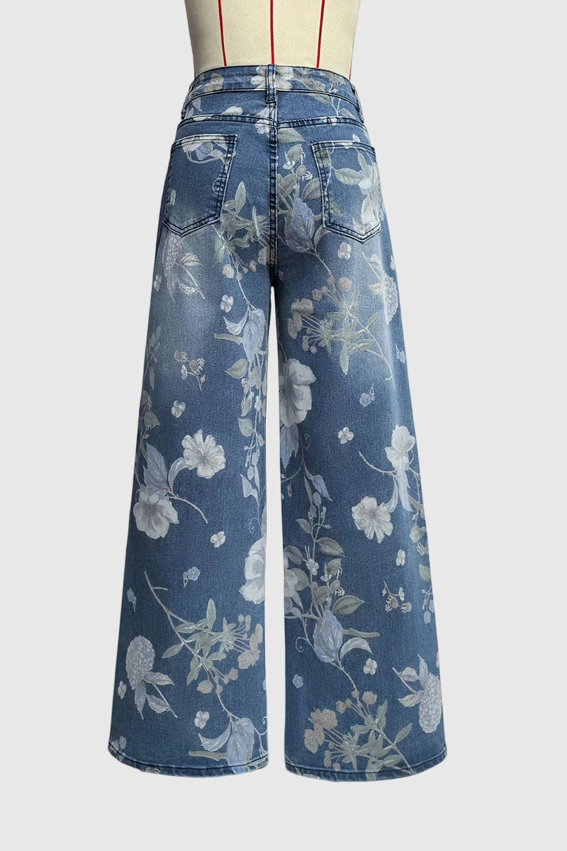 Floral Printed Straight Jeans