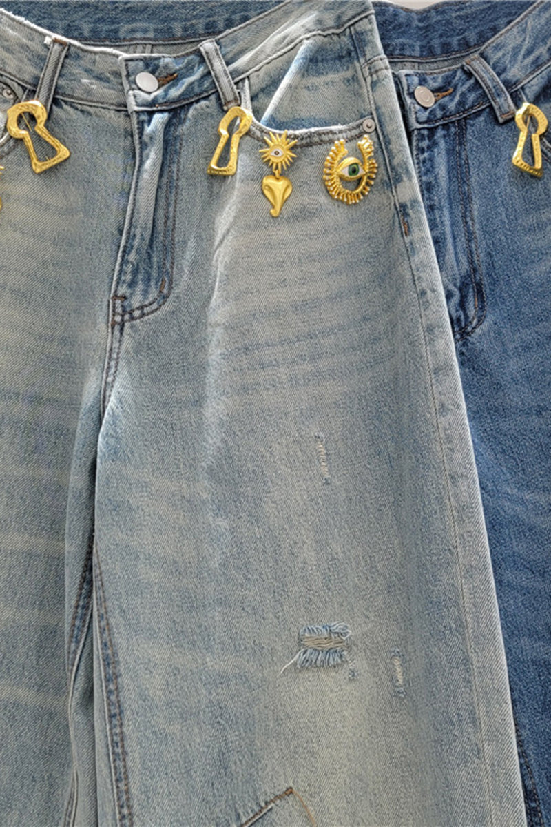 Trendy Straight-Leg Embellished Jeans