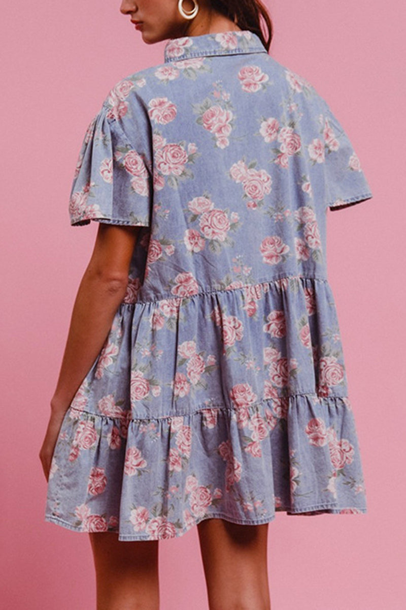 Floral Button-Up Denim Dress