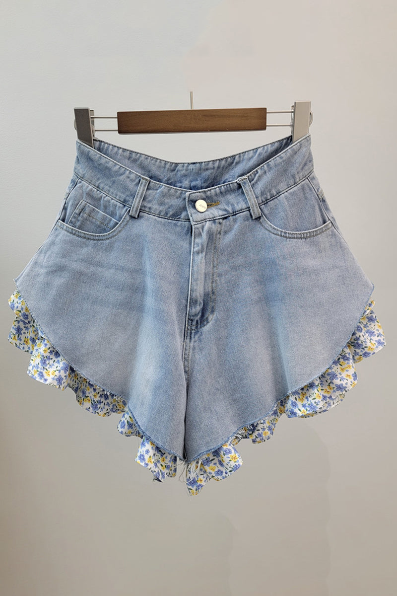 Floral Trim Denim Shorts