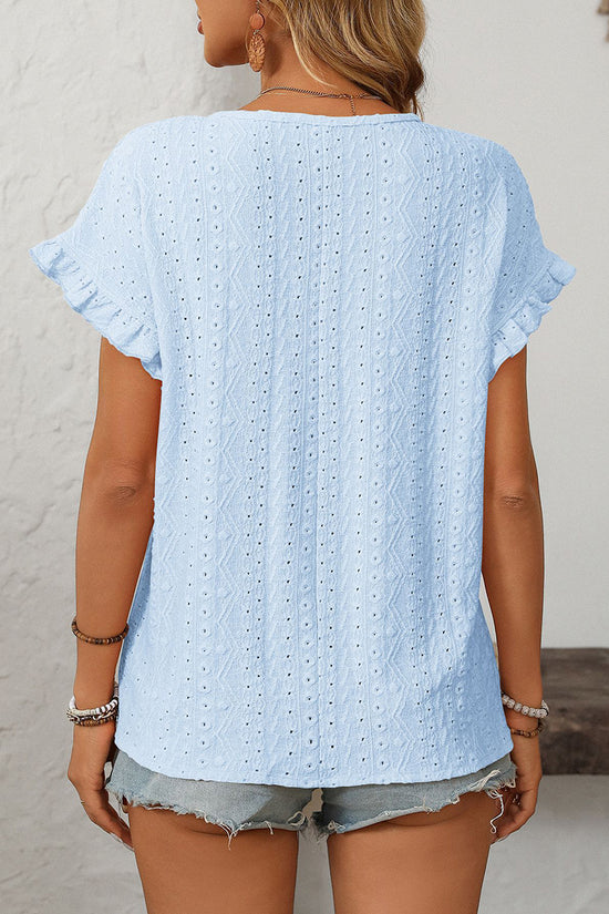 Ruffle Sleeve Eyelet T-Shirt