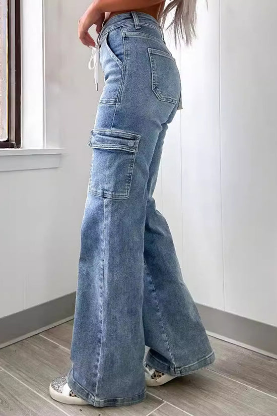 Stylish Straight Cargo Jeans with Drawstring