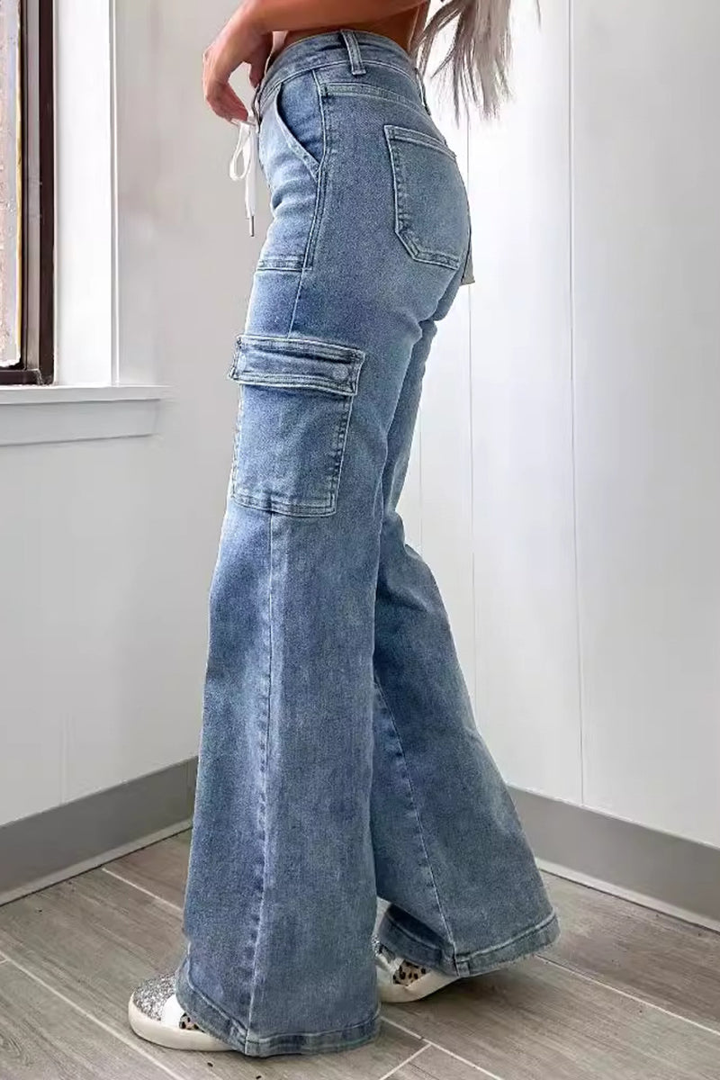 Stylish Straight Cargo Jeans with Drawstring