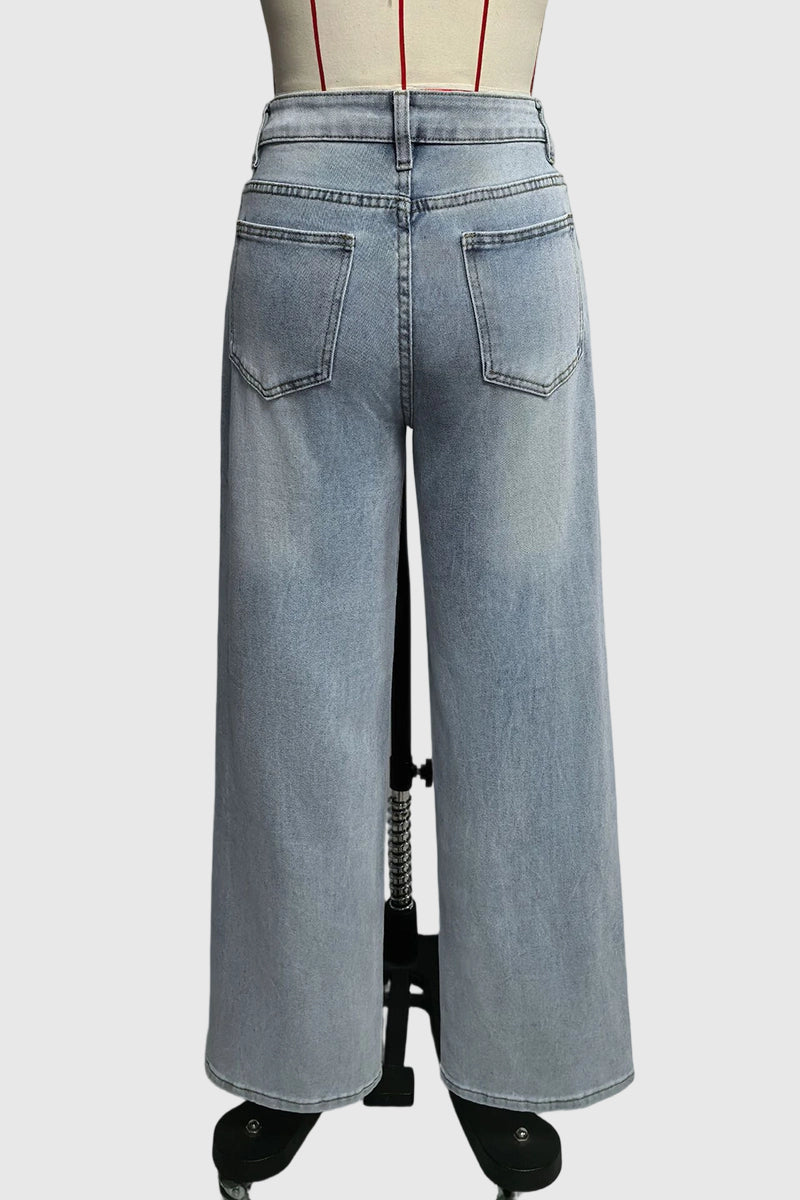 High-Waist Straight Jeans with Lace-Up Detail