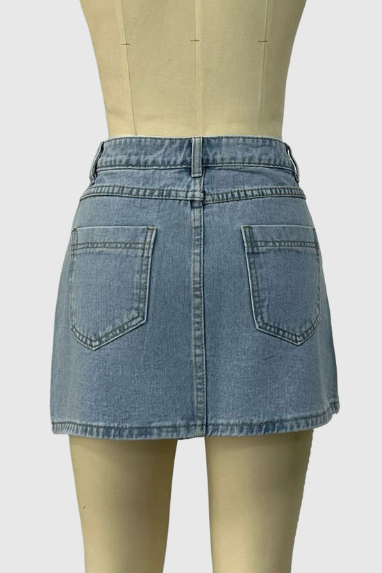 Asymmetric Buttoned Denim Shorts