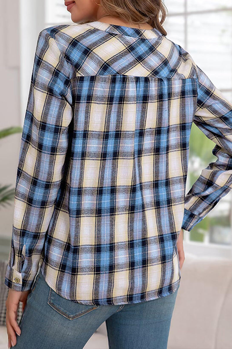 Plaid Button-Up Casual Blouse