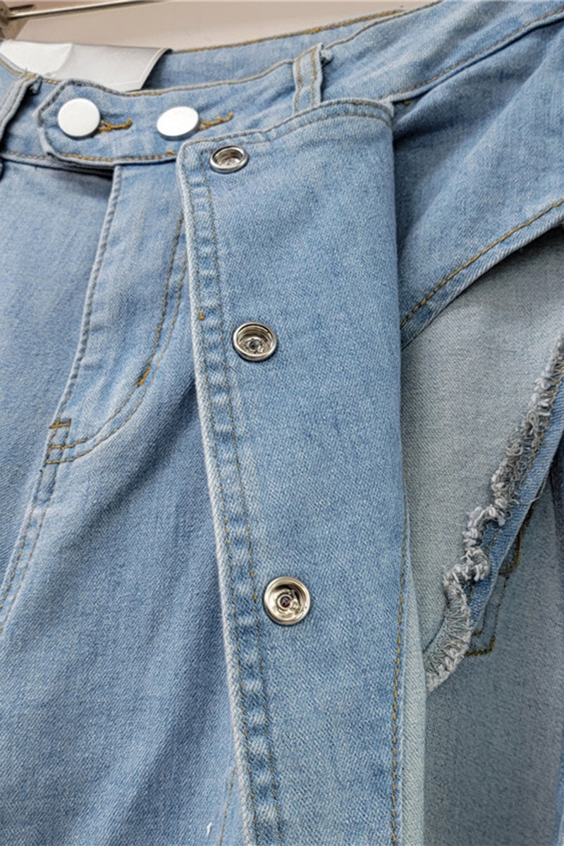 Buttoned Straight-Leg Denim Pants
