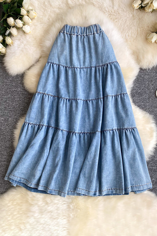 Tiered Denim Maxi Skirt