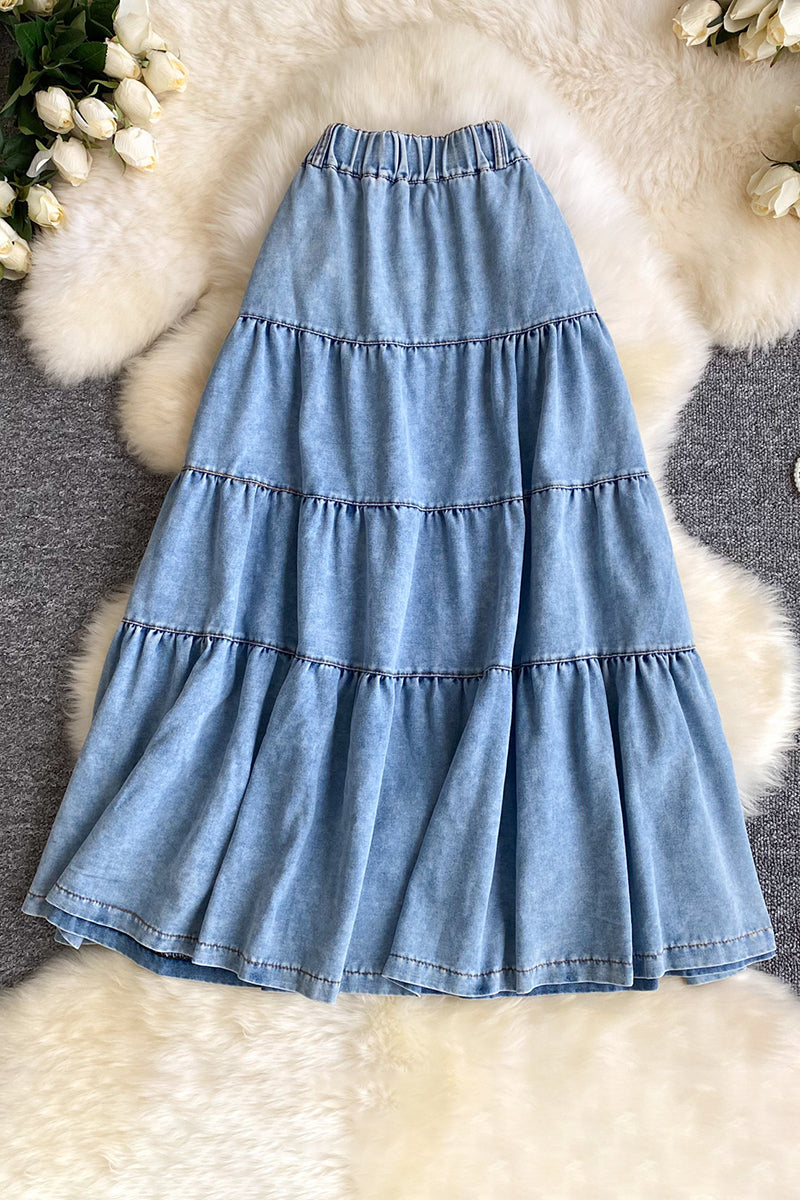 Tiered Denim Maxi Skirt