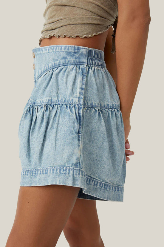 Button-Up High-Waist Denim Shorts