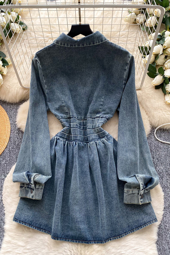 Buttoned Denim Dress with Long Sleeves
