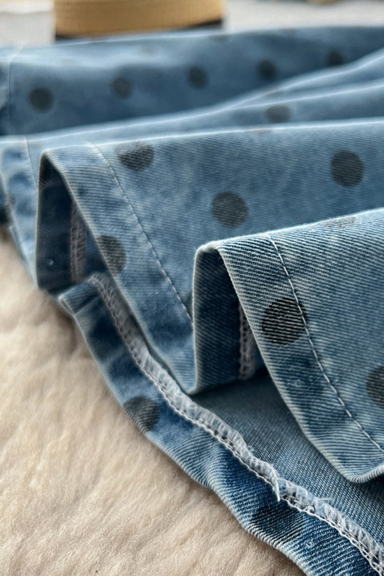 Polka Dot Flowy Denim Midi Skirt