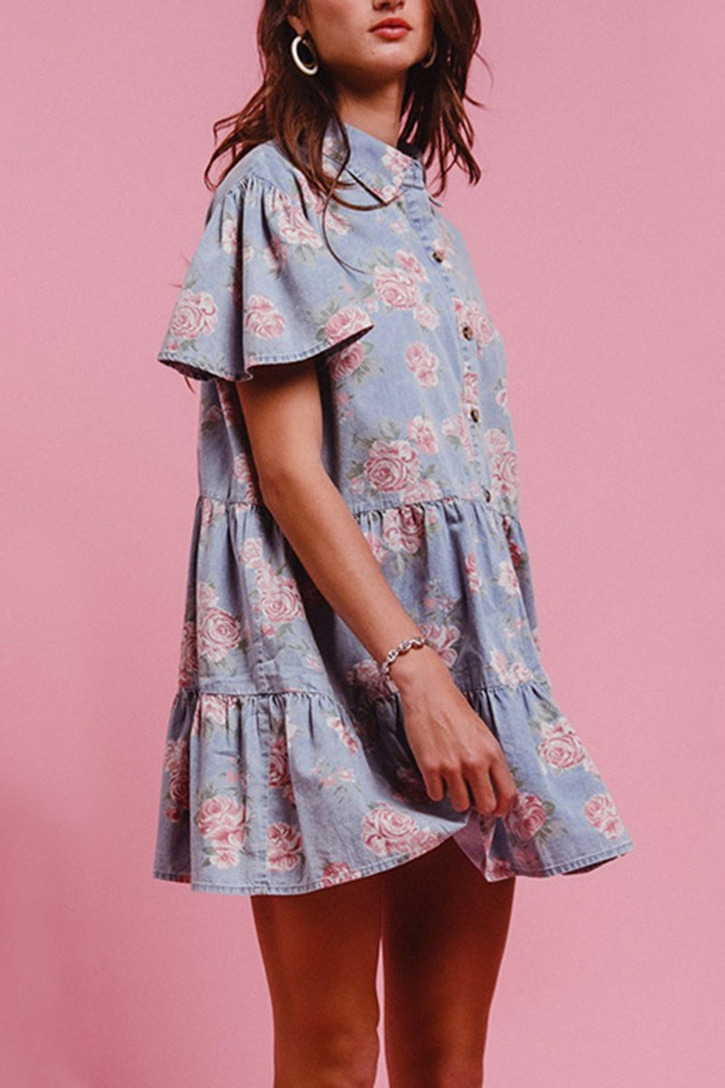 Floral Button-Up Denim Dress