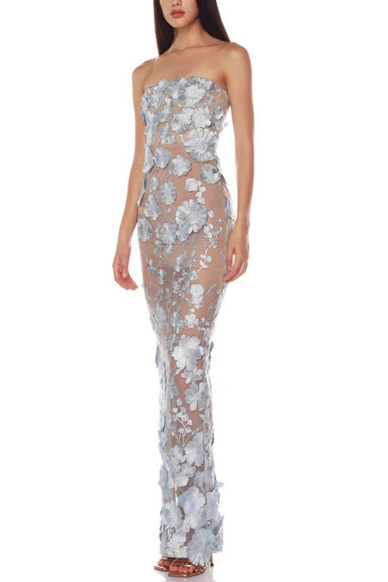 Strapless Floral Evening Gown