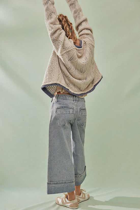 Striped Vintage Washed Straight Jeans