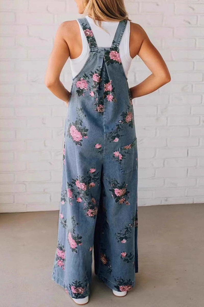 Floral Wide-Leg Jumpsuit with Pockets