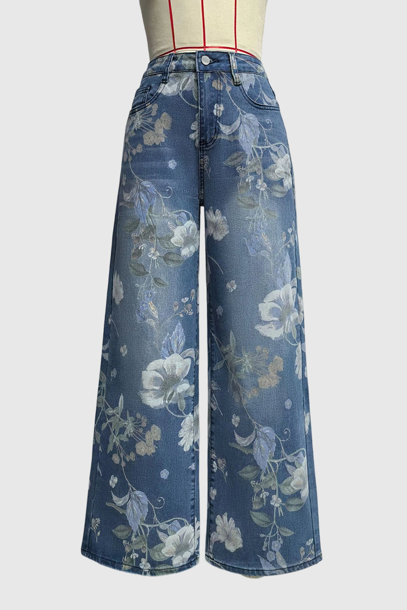 Floral Printed Straight Jeans