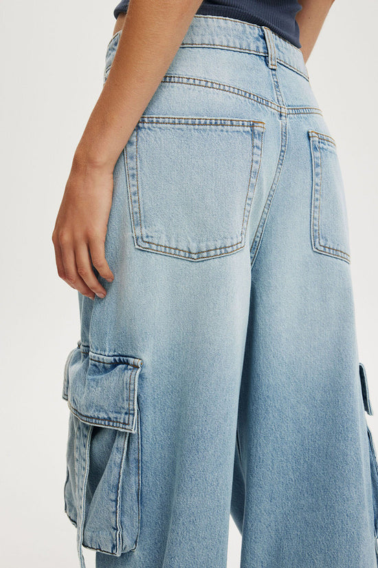 Wide-Leg Cargo Denim Pants