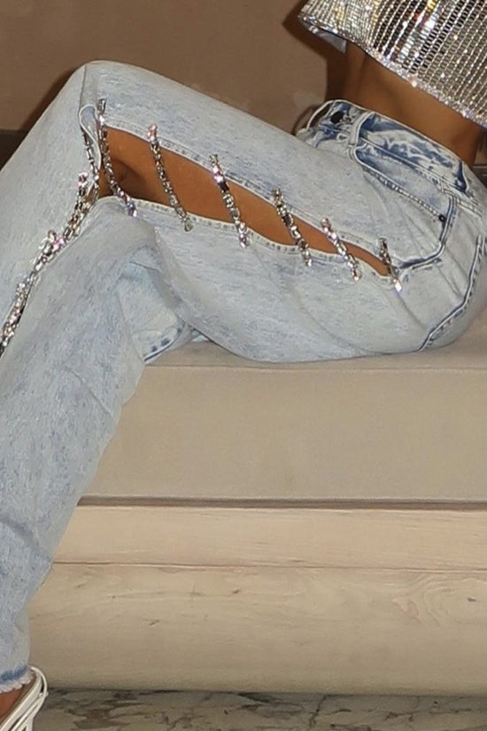 Side Lace-Up Straight Leg Jeans