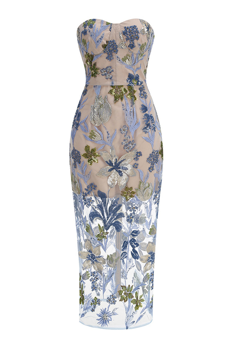 Floral Strapless Evening Bodycon Dress