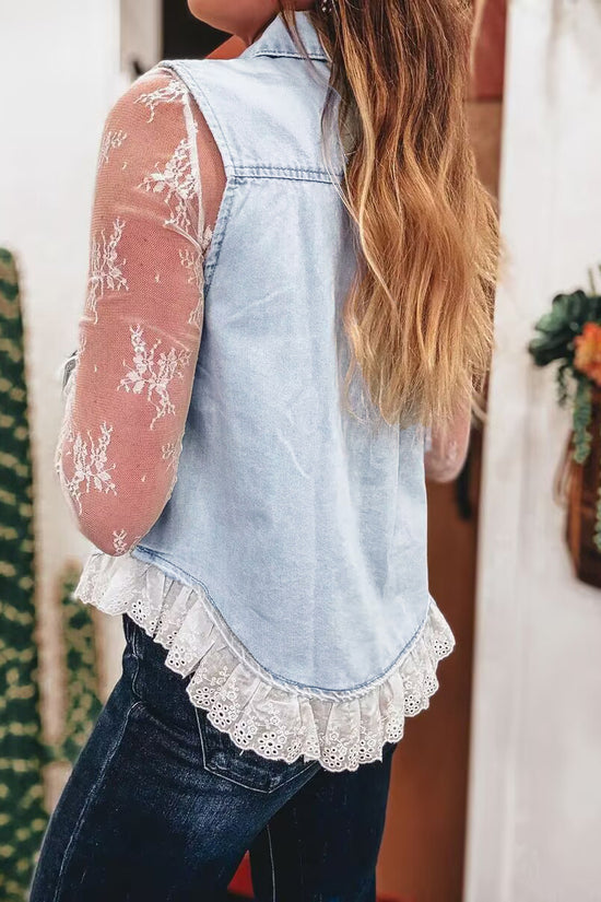 Chic Denim Vest with Lace Trim