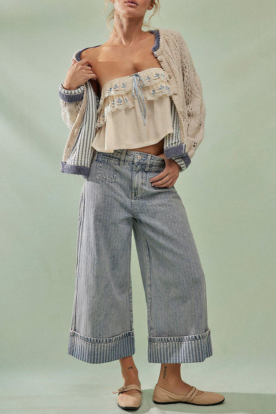 Striped Vintage Washed Straight Jeans