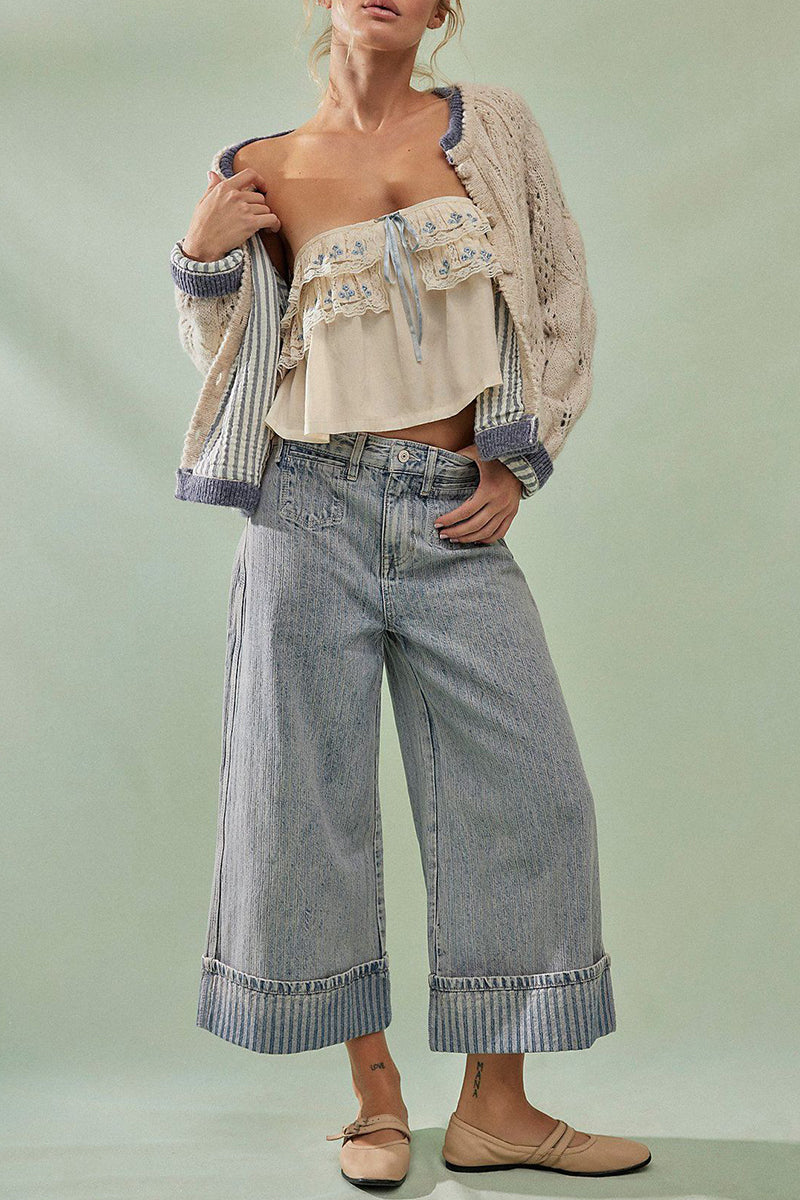 Striped Vintage Washed Straight Jeans