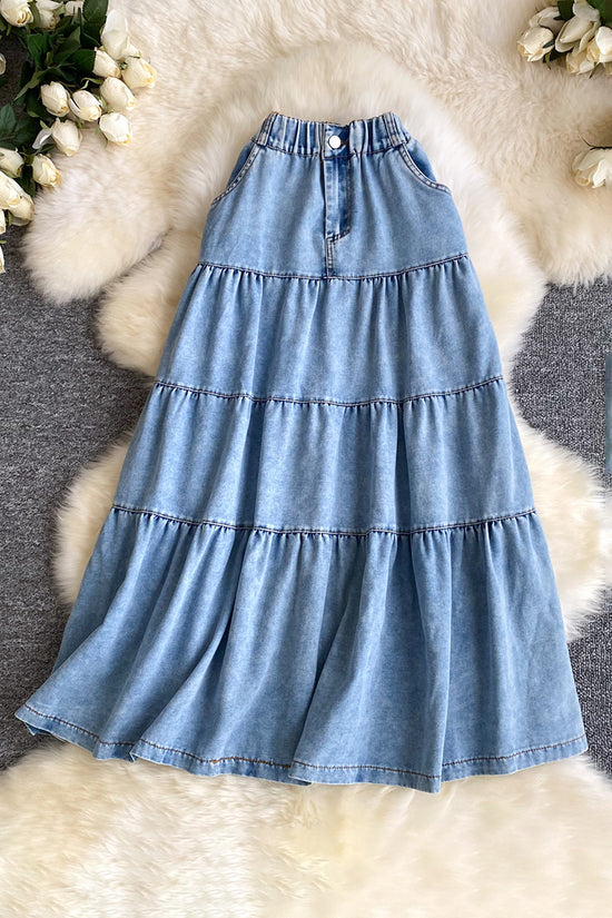 Tiered Denim Maxi Skirt