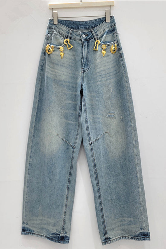 Trendy Straight-Leg Embellished Jeans