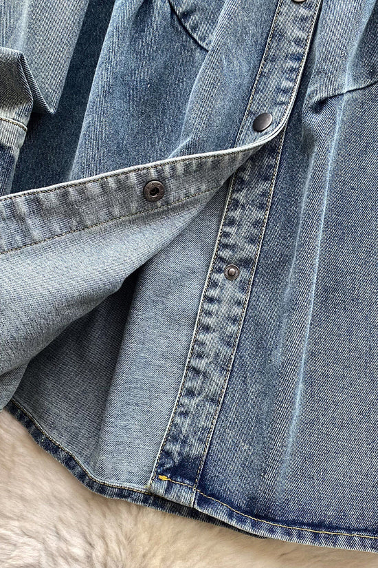 Buttoned Denim Dress with Long Sleeves
