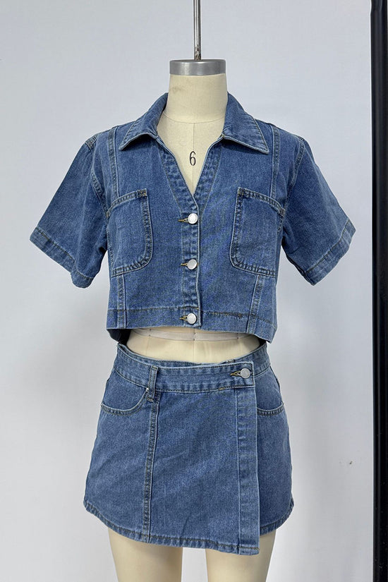Stylish Denim Crop Top and Skirt Set