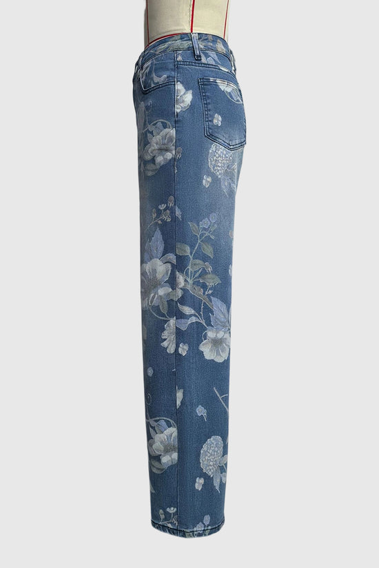 Floral Printed Straight Jeans