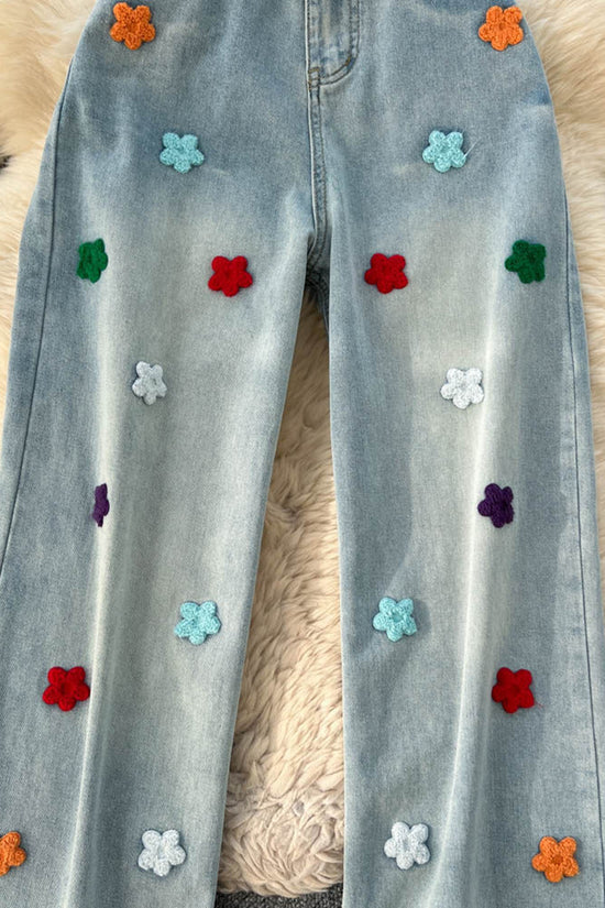 Floral Embellished Straight Jeans