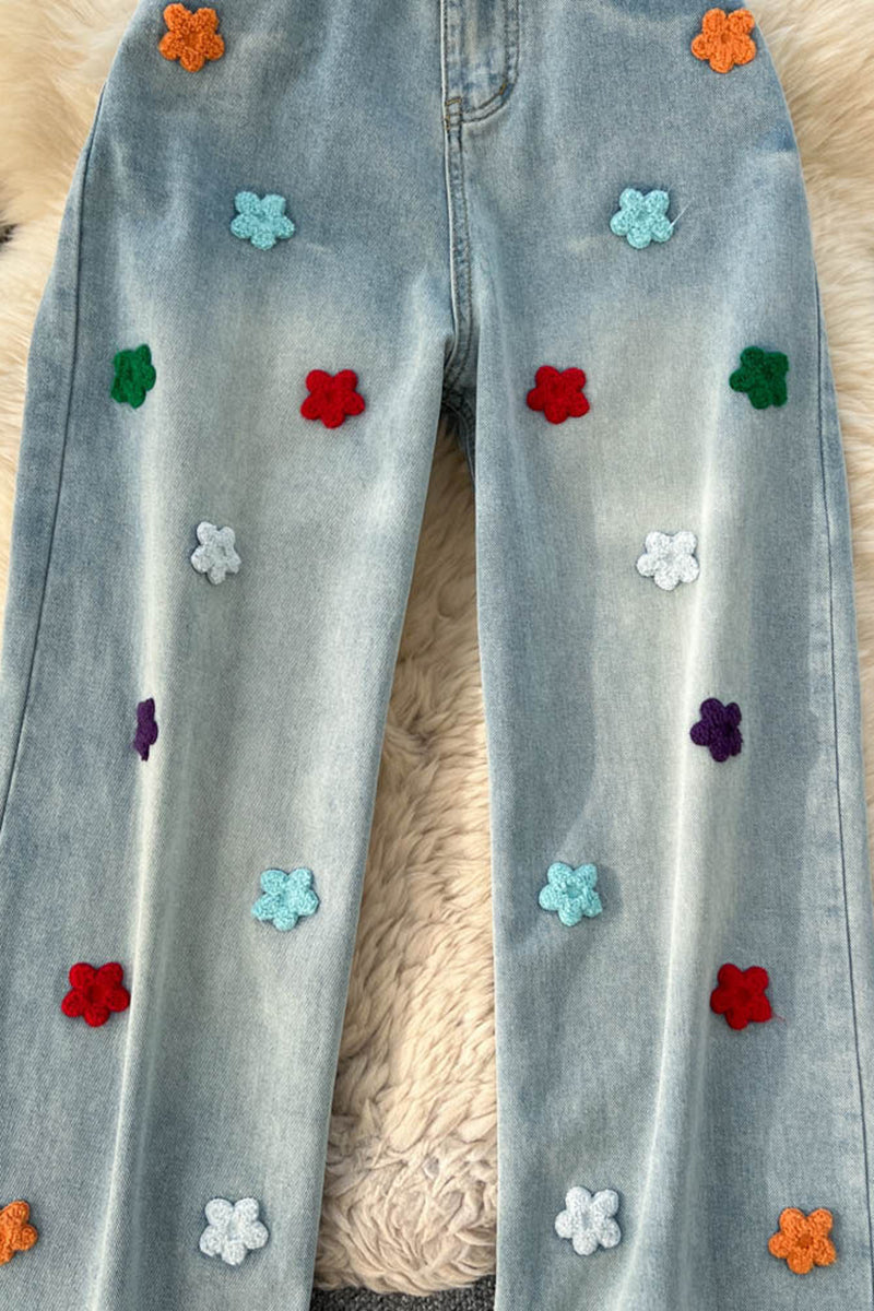 Floral Embellished Straight Jeans