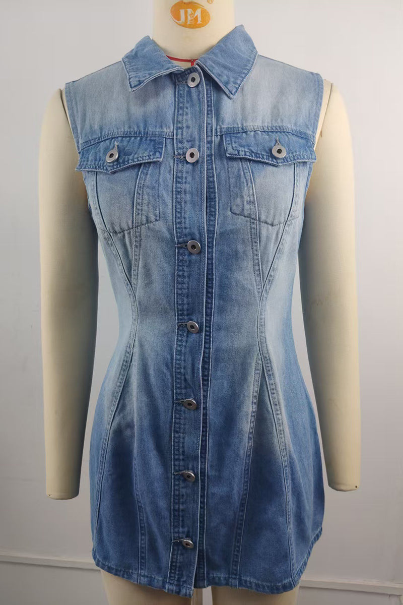 Buttoned Sleeveless Denim Dress