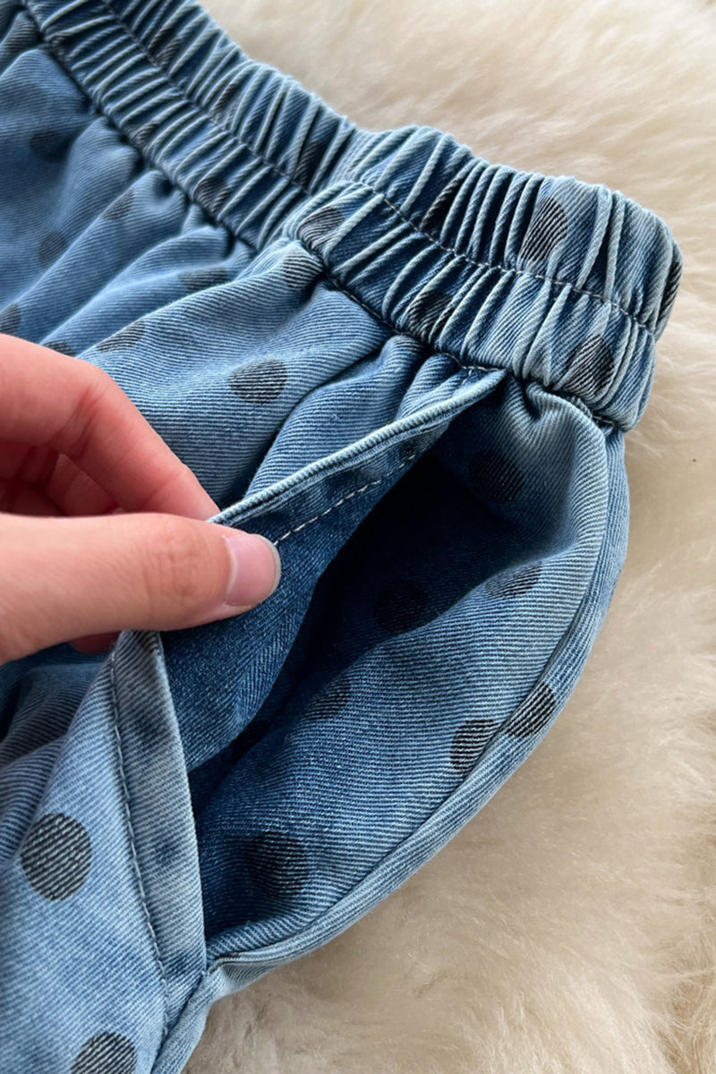 Polka Dot Flowy Denim Midi Skirt