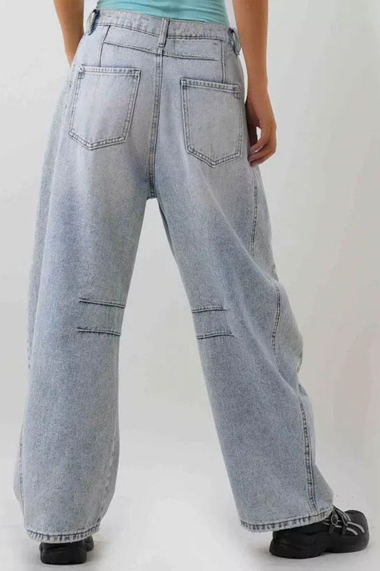 Distressed Barrel Jeans with Casual Fit