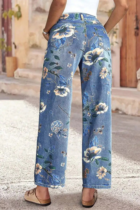 Floral Printed Straight Jeans