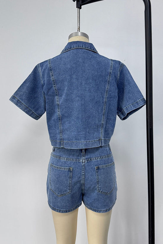 Stylish Denim Crop Top and Skirt Set