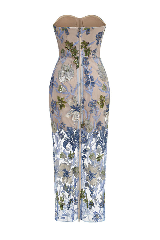 Floral Strapless Evening Bodycon Dress