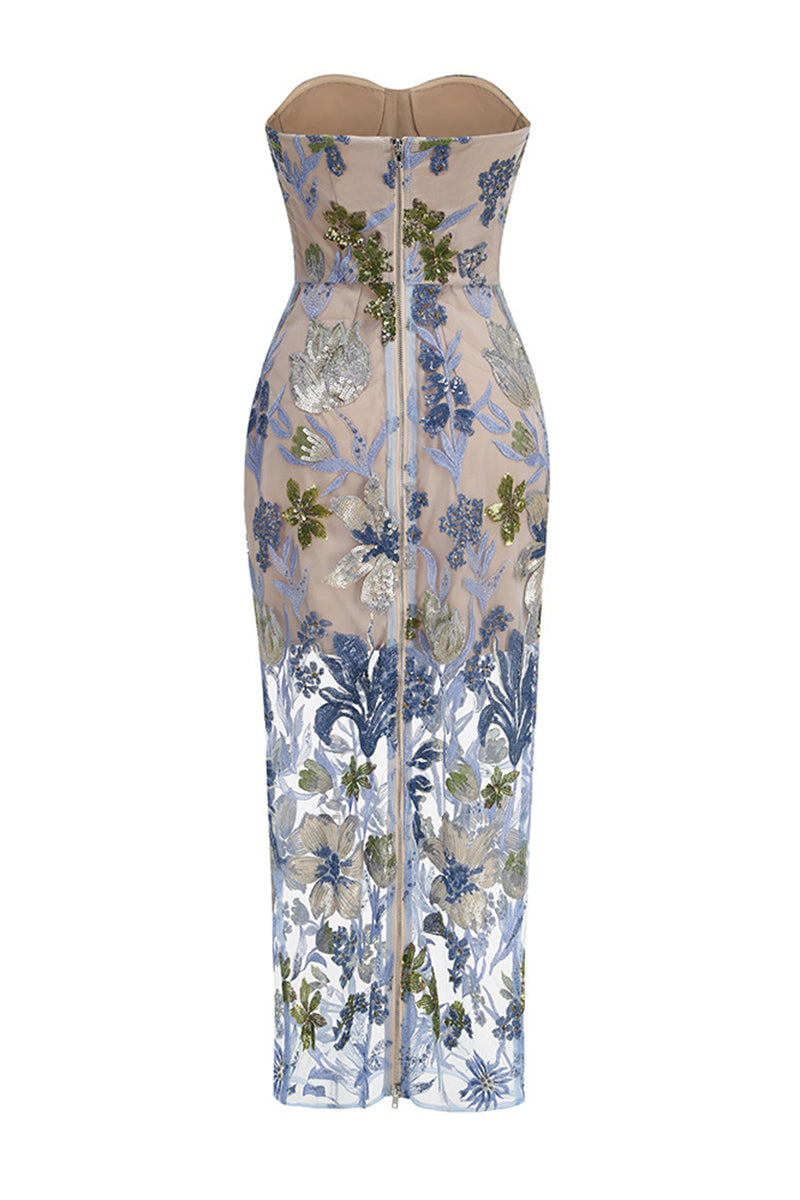 Floral Strapless Evening Bodycon Dress