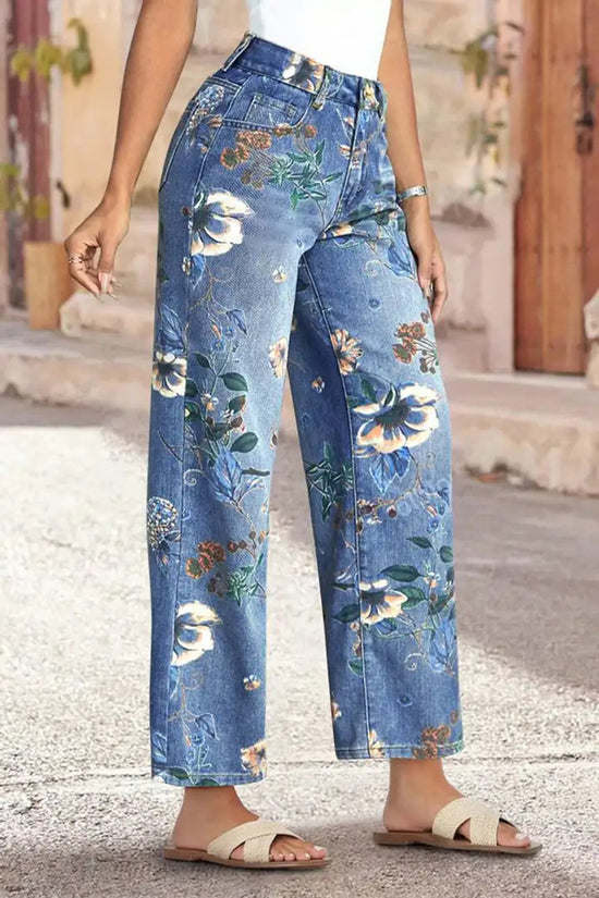 Floral Printed Straight Jeans