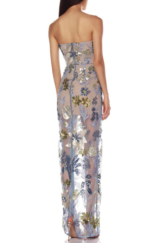 Floral Strapless Evening Bodycon Dress