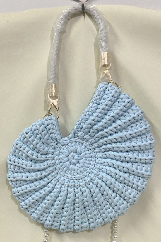Chic Knit Handbag with Pearl Strap