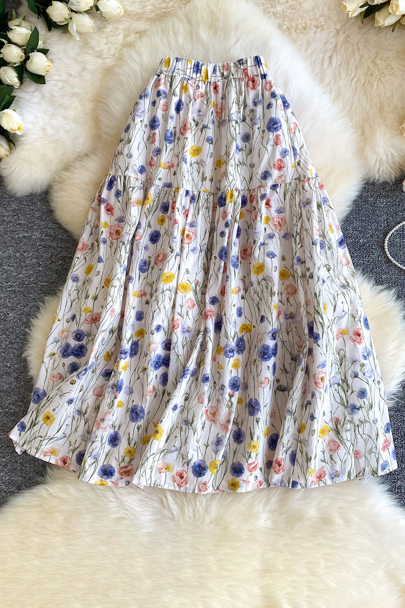 Floral Tiered Midi Skirt